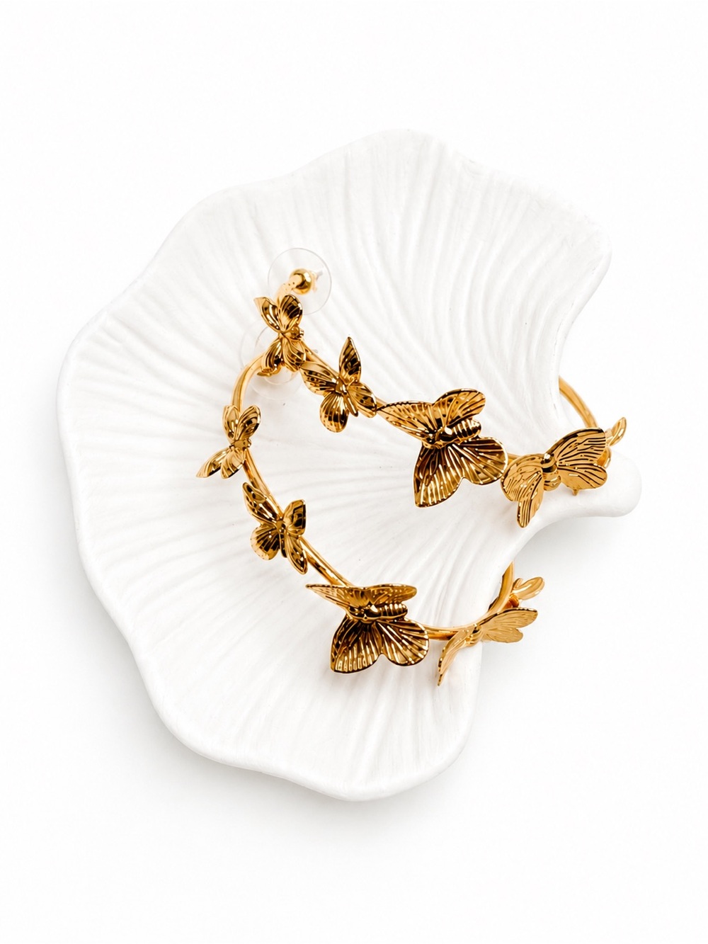 Gold Butterfly Hoop Earrings | Statement Floral Butterfly Earrings